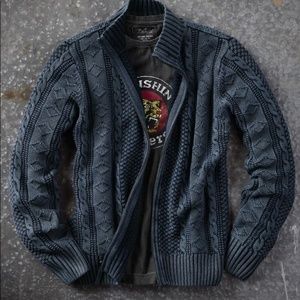 carbon2cobalt Mens Stavenger Zip Cable Sweater